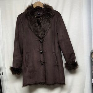 Style & Co. Chocolate Faux Fur Trim Bohemian Teddy Jacket